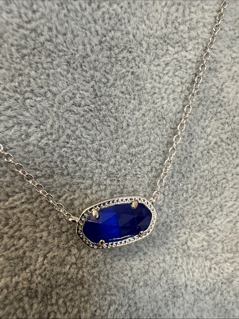 Kendra Scott Silver Necklace with Oval Blue Pendant